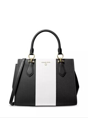 NWOT MICHAEL Michael Kors Marilyn Black & White Saffiano Leather Satchel